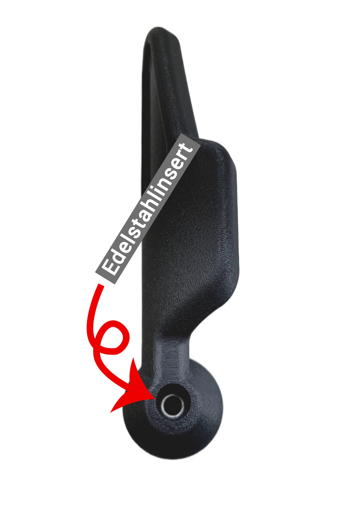 Seitliche Ansicht des alternativen Schiebetürgriffs für Fiat Ducato – mit Edelstahl-Insert zur Verstärkung der Bohrung – robuste Ausführung für höhere Haltbarkeit – ideal für Wohnmobile mit rechter Schiebetür (EU-Linkslenker)