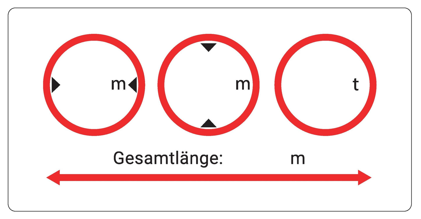 Detailaufnahme des Fahrzeugabmessungen-Aufklebers im Wohnmobil Aufkleberset – Platz für Höhe, Breite, Länge und Gewicht, selbst mit Marker beschriftbar.