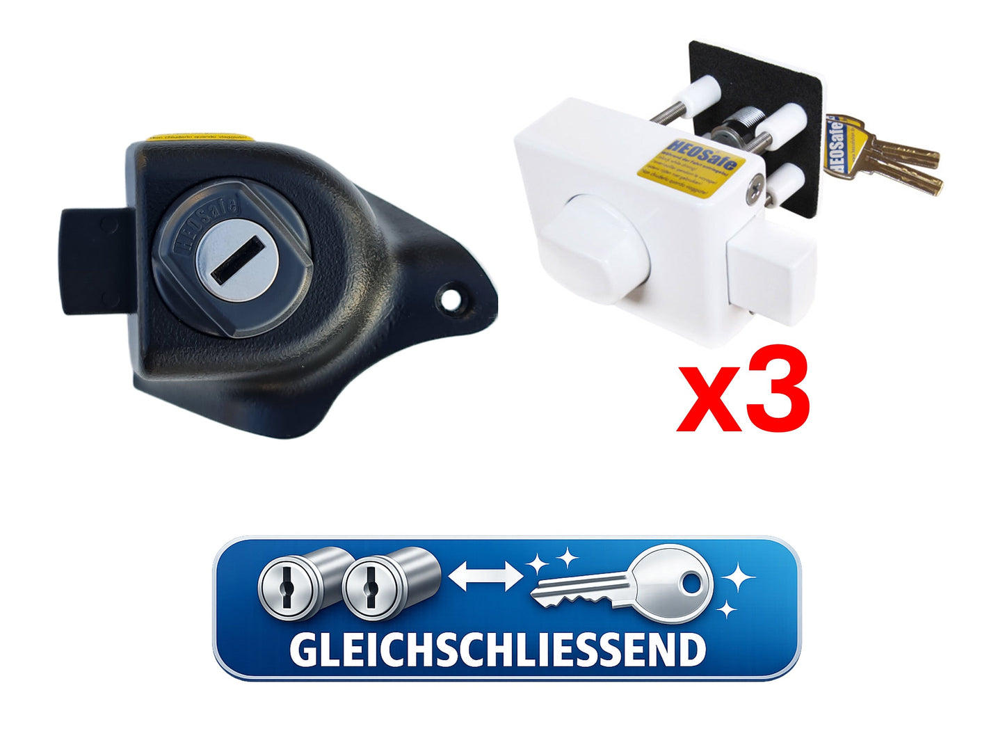 Gleichschließendes HeoSafe Set: Fahrerhaus-Schlösser + 3x Aufbauschloss, ein Schlüssel für alle