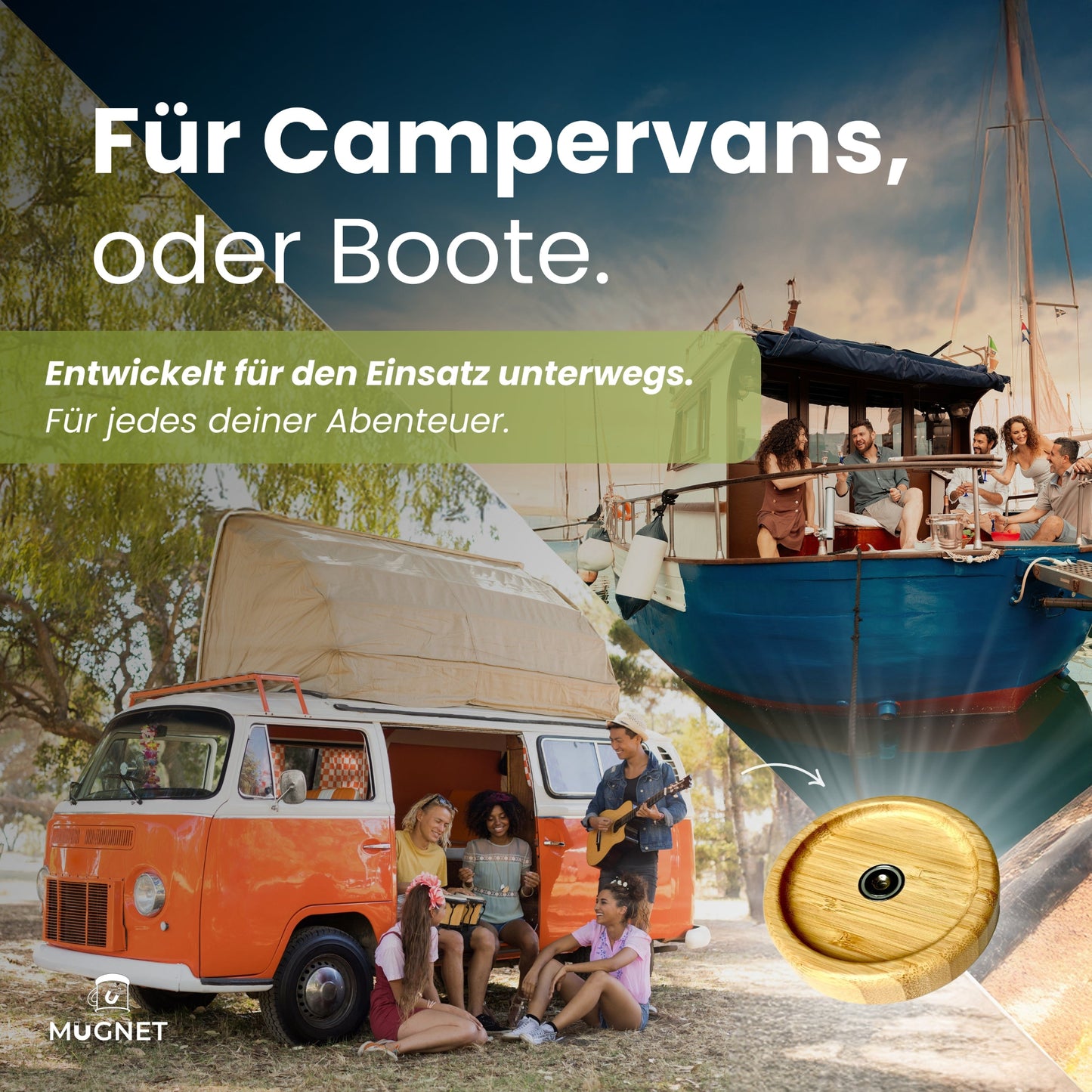 Magnetischer Tassenhalter aus Bambus für Email-Tassen – Einzelhalter für den mobilen Einsatz in Campervans oder Booten, ideal für unterwegs und Abenteuer
