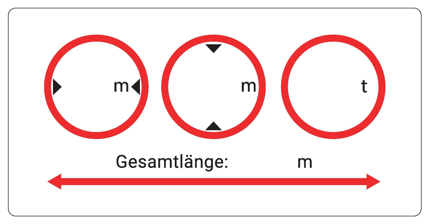 Detailaufnahme des Fahrzeugabmessungen-Aufklebers im Wohnmobil Aufkleberset – Platz für Höhe, Breite, Länge und Gewicht, selbst mit Marker beschriftbar.