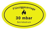 30mbar Flüssiggasanlage G607 Aufkleber im Wohnmobil Aufkleberset – klare, wetterfeste Kennzeichnung für Gasanlagen