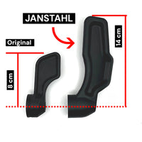 Der Schiebetürgriff im Größenvergleich. Der Griff von Janstahl für den Fiat Ducato ist deutlich größer und ergonomischer geformt als das Originalteil.