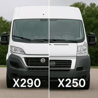 Vergleichsbild zur Modellauswahl: Fiat Ducato Modell 290 (links, ab 2014) und Modell 250 (rechts, Baujahr 2006–2014) – zur Unterstützung bei der richtigen Produktwahl