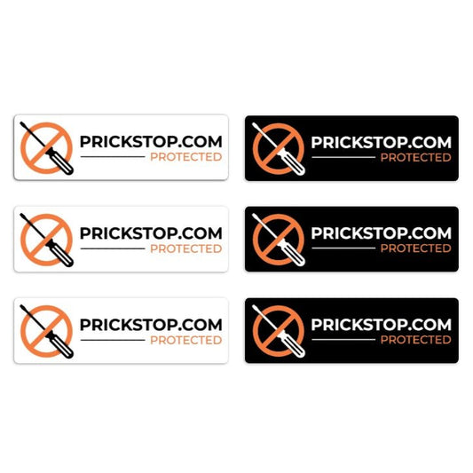 Prickstop Sicherheitsaufkleber – in Schwarz und Weiß erhältlich