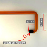 Detailansicht der Haken zur Türverriegelung im Wohnmobil – Maße für Einhängung in Fahrer- und Beifahrertür sichtbar